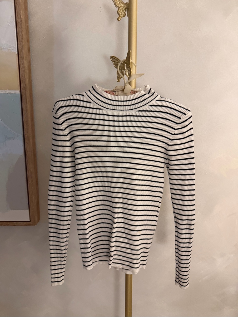 Striped Black & White Ribbed Long-Sleeve Knit Top